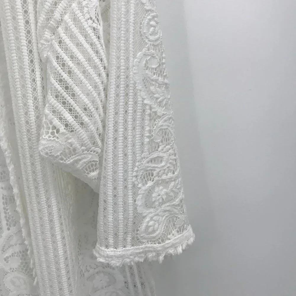 KAKTUS WHITE KNITTED 1/2 SLEEVE CARDIGAN‎